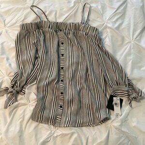 IZ Byer Cold Shoulder Striped Top